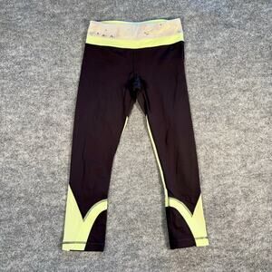 Lululemon Run Crop Leggings Size 4 Black Green Mesh Panels Zip Pocket